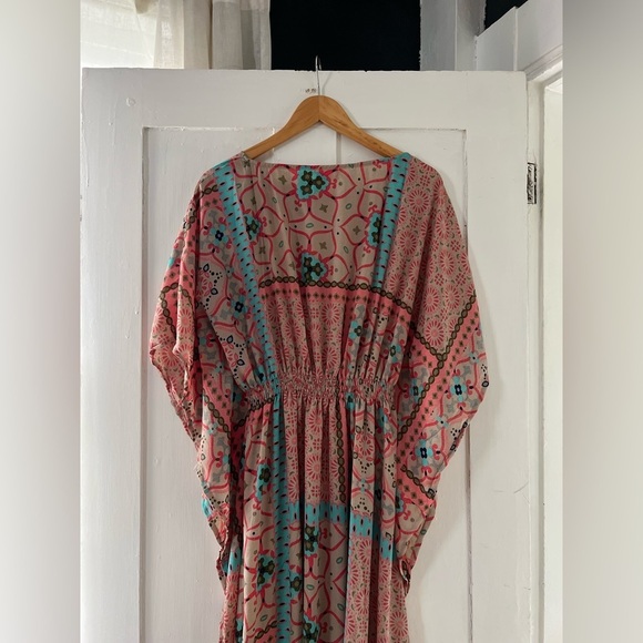 Swami Gear Women’s Silk Blend Pink Printed Caftan Dress Size Medium Large - Picture 6 of 8